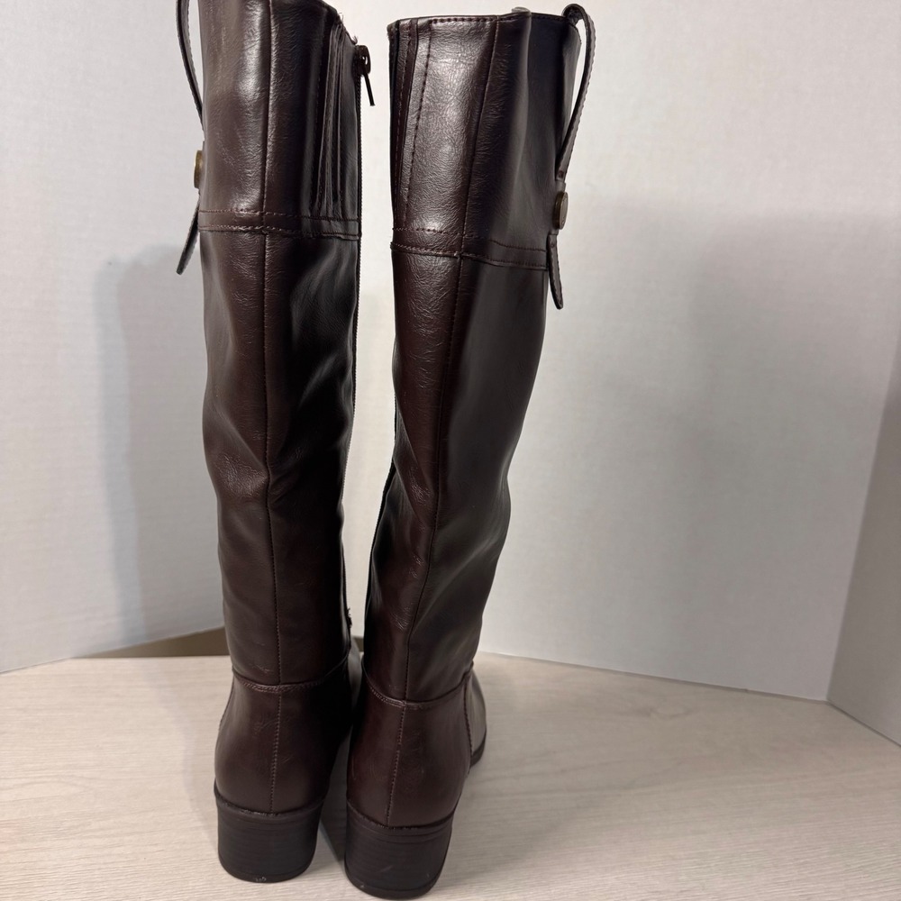 Nautica Brown Faux Leather Tall Riding Boots Women's Size 7.5 Round Toe Side Zip - Picture 6 of 10